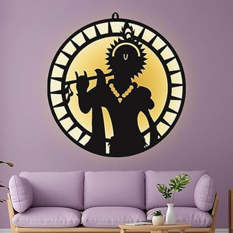 TA Bansuri Krishna Wall Décor 3d Wall Art with Led Backlight Wall Hanging Decor for Living Room Bedroom,Office (12X12Inch (Small))