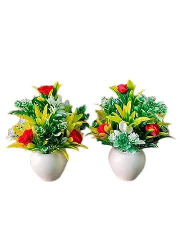 TA Attractive Look Artificial Flowers, Plants Pot for Home Office Decoration Set of 2