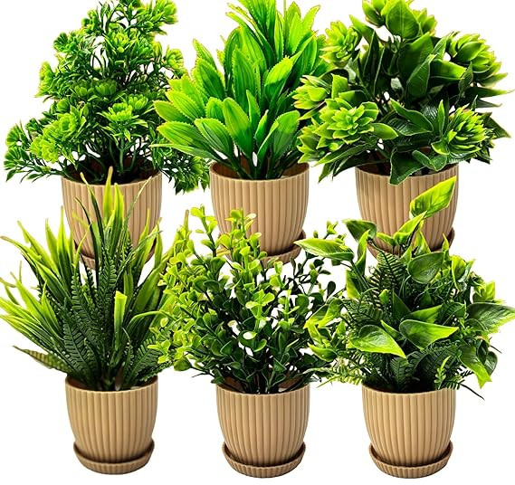 TA 6 Packs Fake Plants Small, Mini Artificial Plants Indoor For Home Farmhouse Bathroom Shelf Décor (Height : 17Cm, Chocolate) - Plastic