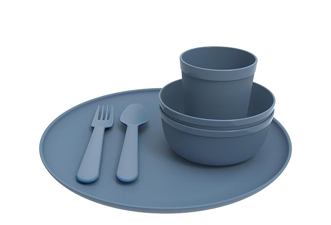 TA Plastic Microwave Safe Unbreakable Round Dinner Set of 6 | BPA Free Food Grade Dinnerware Set | Reusable Kitchen Dining & Picnic Tableware with Plates, Bowls, Glasses & Spoons | Blue