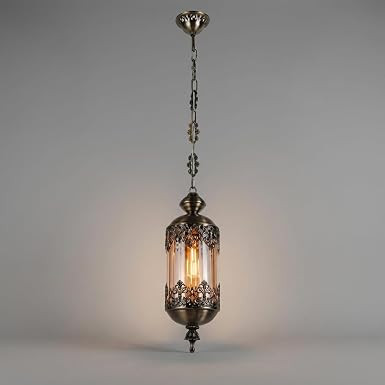 TA Vintage Metal Glass Pendant Ceiling Light with Adjustable Hanging, 3 Color LED Pendant Lamp, Decorative Hanging Light for Living Room, Bedroom, Dining Table, Hall for Home Décor