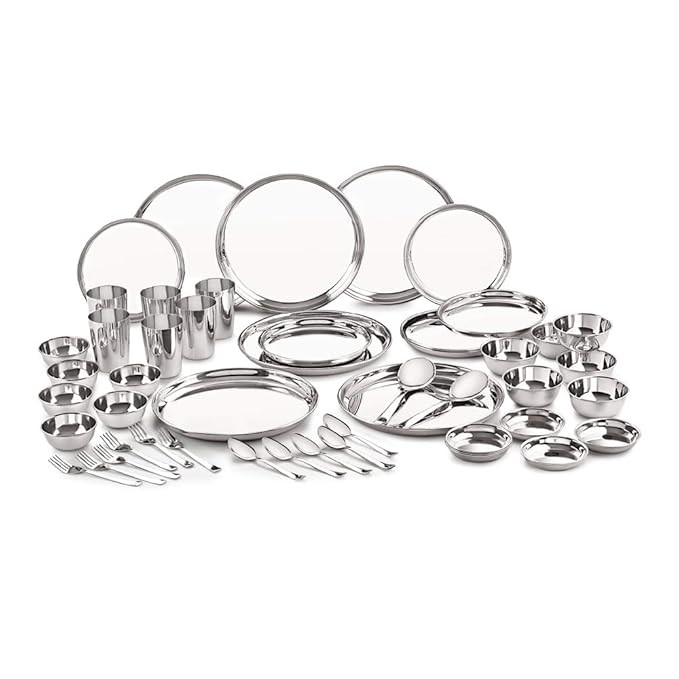 TA  Stainless Steel 24 Gauge Classic Dinner Set, Solid 50 Pcs Set Serving 6 People, Silver, Durable, Dishwasher Safe, Ideal Gifting Dinner Set for Anniversary, Wedding, Housewarming Party.