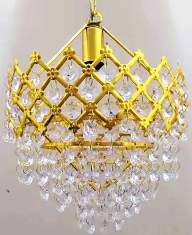 TA Crystal Glass Pendant Ceiling Light – Warm White, Natural White & Cool White Gold Finish Light Hanging Lamp for Living Room, Bedroom, Balcony & Dining Area Adjustable