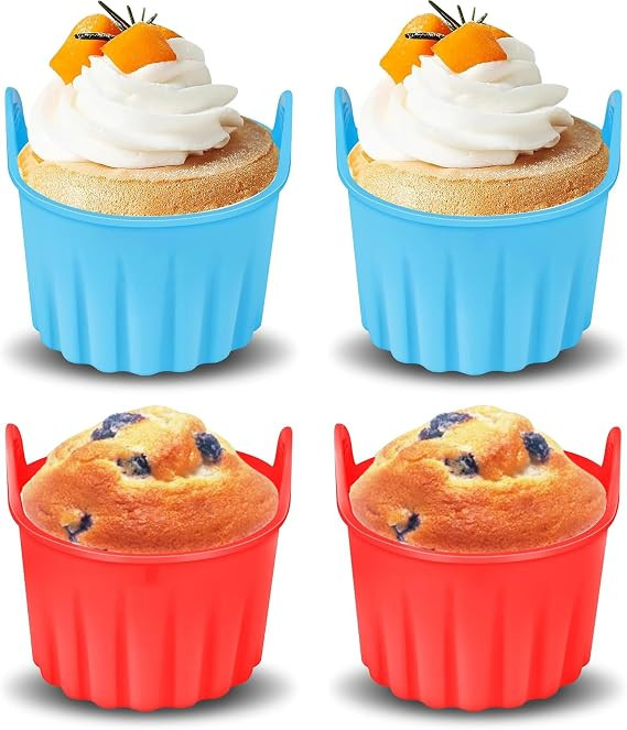 TA Air Fryer Baking Ramekins Premium Food Grade Silicone Mould Cups Easy Release Nonstick Bakeware Set for Eggs, Muffins, Cupcakes, Puddings, Tarts, Custards
