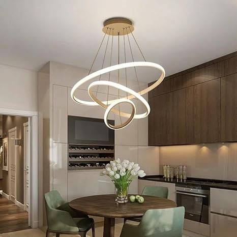 TA  Modern 3-Rings Gold Large Chandelier Dimmable Without Remote Hanging Ceiling LED Light, Pack of 1