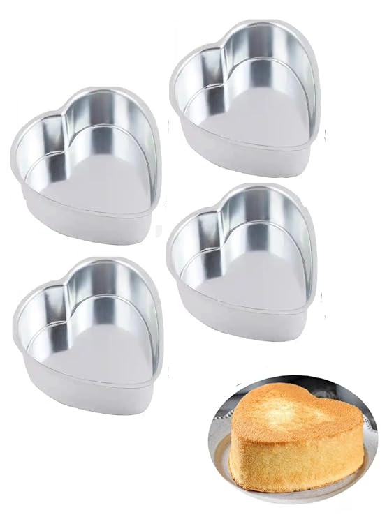 TA Best Baking Utensils Aluminium Heart Shape Cake Mould Tin Pan for 250GM(Combo of 4)