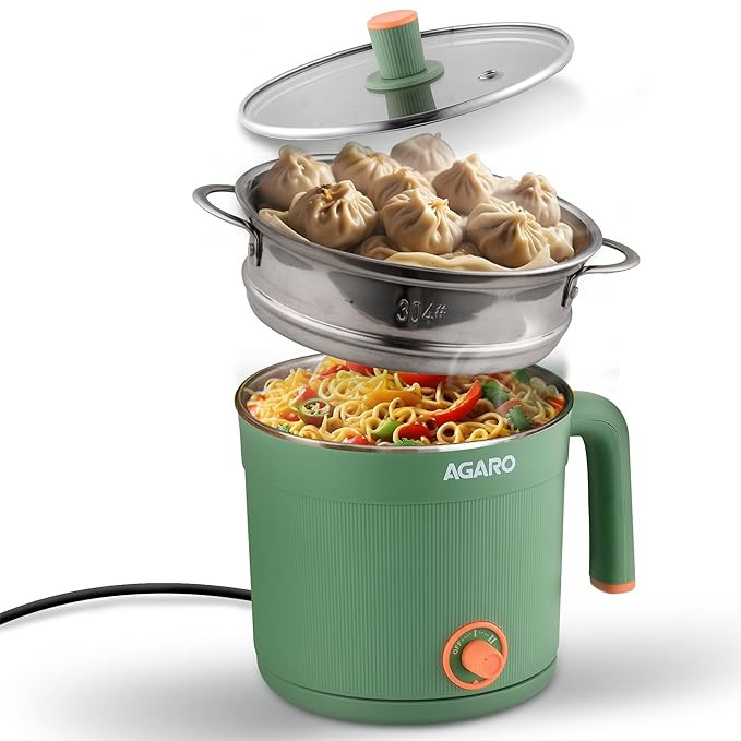 TA  AGARO Regency Multipurpose Kettle With Steamer, 1.2L Inner Pot, Double Layered Body, Variable Temperature Settings, Wide Mouth, Boiling, Steaming, Tea, Coffee, Egg, Vegetable Boiling, 600W, Sea Green