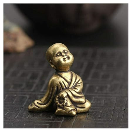 TA 1Pcs Brass Young Buddhist Monk Statue Exquisite Decor