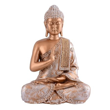 TA Samadhi Buddha Showpiece for Home & Office Decor Gift Itam(11 inch Golden & Silver), Religious