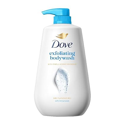 TA DOVE Exfoliating Bodywash, 825ml, for Smooth Radiant Skin, with Triple Hydration Serum & Glycerine, Dermatologically Tested, Paraben & Sulphate-Free, for Men and Women