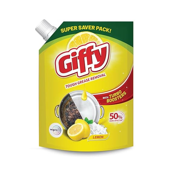 TA Giffy Liquid Dishwash Gel 2 Litre | Lemon and Active Salt | 50% More Effective | Tough Grease Removal Expert | Turbo Boosters | Mild fragrance | Removes Tough Malodour | Hand-Safe