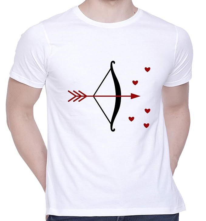 TA Graphic Printed T-Shirt for Unisex Valentines Day - Bow and Arrow with Hearts Tshirt | Casual Half Sleeve Round Neck T-Shirt | 100% Cotton | D00443-169