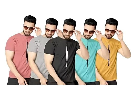 TA Men Summer T Shirts Combo Pack of 5 Lightweight Round Neck Polyester Tees for Casual Occasions Multi S