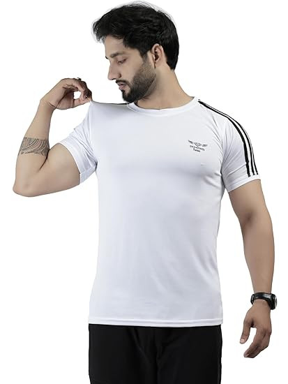 TA Diamond Fashion Men's Dry Fit Gym T-Shirt | Quick Dry Sports Wear for Workout, Running, Training | Athletic Fit Half Sleeve Tee with Stripes