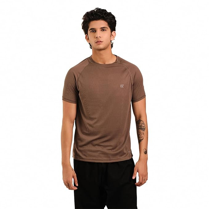 TA Men's T-Shirt, Dry-Fit Lycra, Short Sleeve Crew Neck, Stretchable and Breathable Gym T-Shirt, Casual Sportswear for Running, Training & Fitness