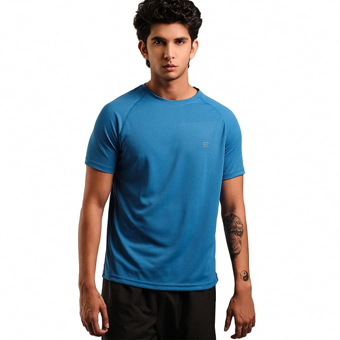 TA Men's T-Shirt, Dry-Fit Lycra, Short Sleeve Crew Neck, Stretchable and Breathable Gym T-Shirt, Casual Sportswear for Running, Training & Fitness