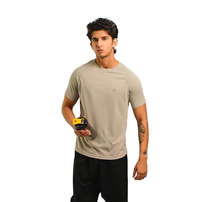 TA Men's T-Shirt, Dry-Fit Lycra, Short Sleeve Crew Neck, Stretchable and Breathable Gym T-Shirt, Casual Sportswear for Running, Training & Fitness