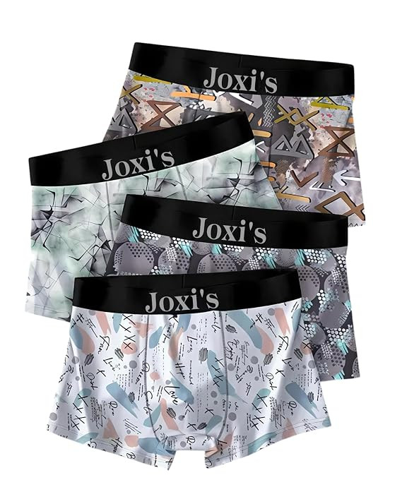 TA Joxi's Men's Printed Trunks, Cotton Rich Stretch Fabric, Comfortable Fit, Breathable Design, Durable Elastic Waistband, Pack of 4