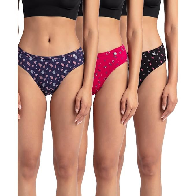 TA Jockey 1410 Women Medium Coverage Super Combed Cotton Bikini with Concealed Waistband and StayFresh Treatment_(Pack of 3, Colors & Prints May Vary)