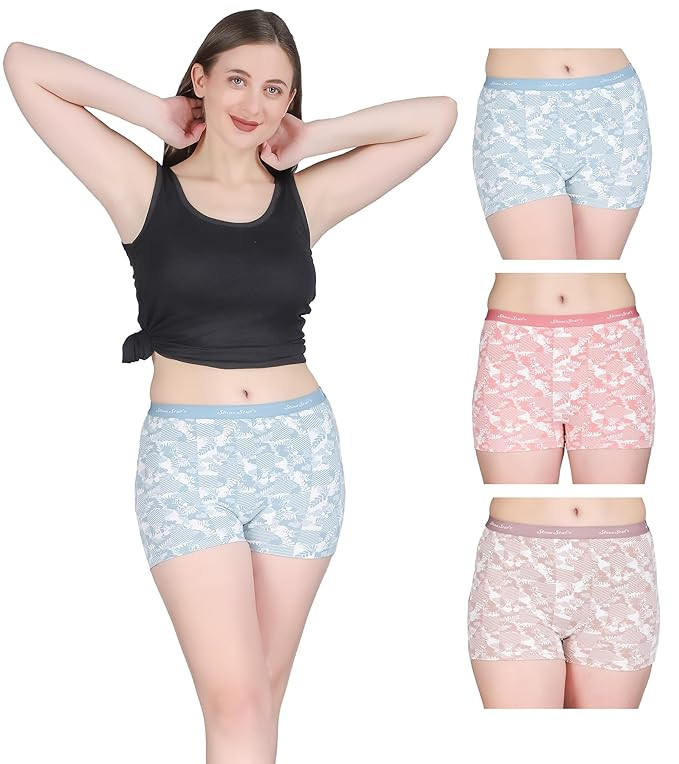 TA Women’s Boy Short Panties Pack of 3 | Cotton Lycra Seamless Panty Set | Full Coverage Shorty Underwear for Women | Comfortable Everyday Wear