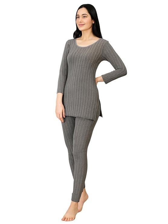 TA Lux Cozi HEATEK Round Neck 3/4 Sleeve Top and Bottom Thermal Set for Women | Women Thermal Set.