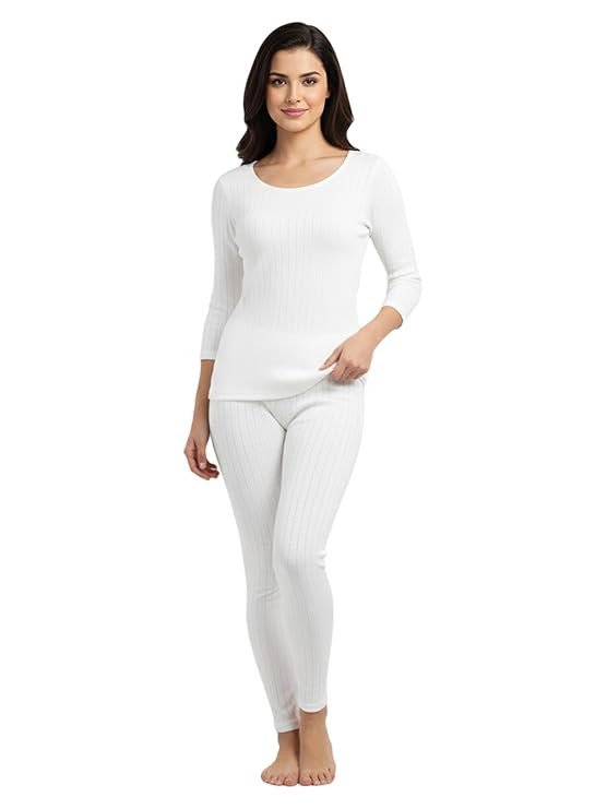 TA Lux Cozi HEATEK Round Neck 3/4 Sleeve Top and Bottom Thermal Set for Women | Women Thermal Set.