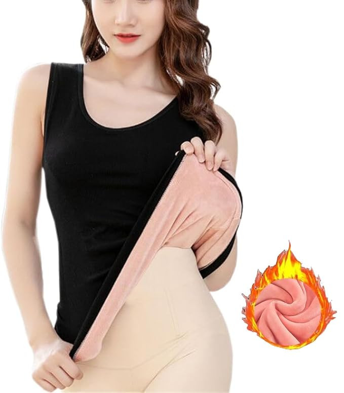 TA Thermal Fleece Lined Underwear Tops Camisole Apricot Sexy Stretchy Slim-Fit Tank Top Warm Base Velvet Touch Layer Vest (Free Size) (Bust Size : 66 to 90 CM).