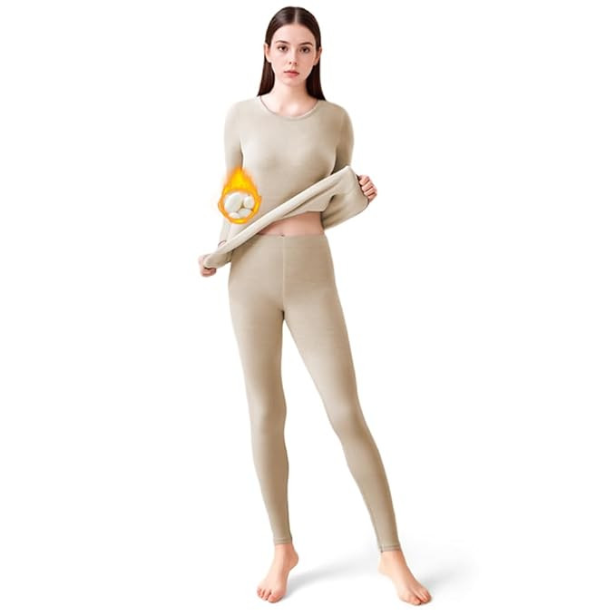 TA Thermal Underwear for Women, Lightweight Fleece Lined Thermal Base Layer Set Long Johns with Fleece Lined for Cold Weather Top Bottom, Slim-Fit.