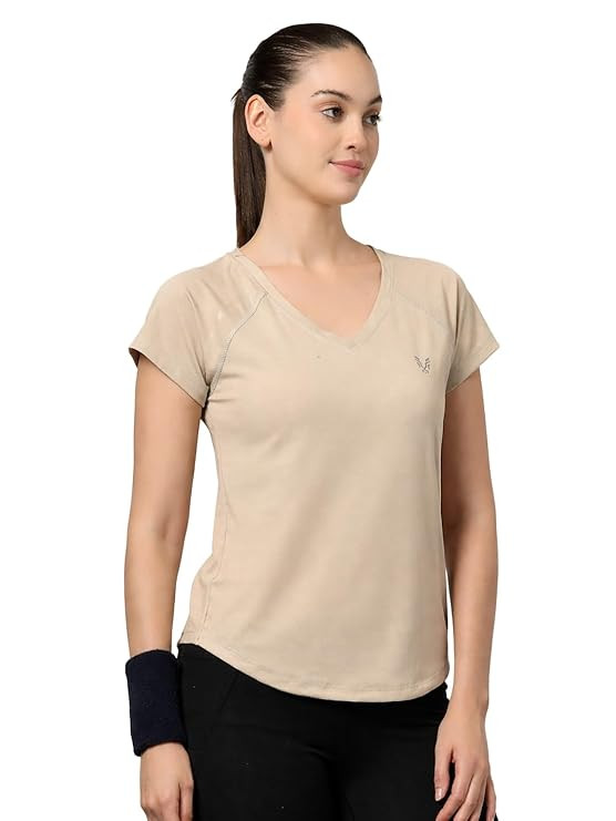 TA  Women's V-Neck Regular Fit Gym T-Shirt Soft, Lightweight & Quick-Dry Fabric Activewear Top for Workout, Yoga, Running, Exercise, Casual