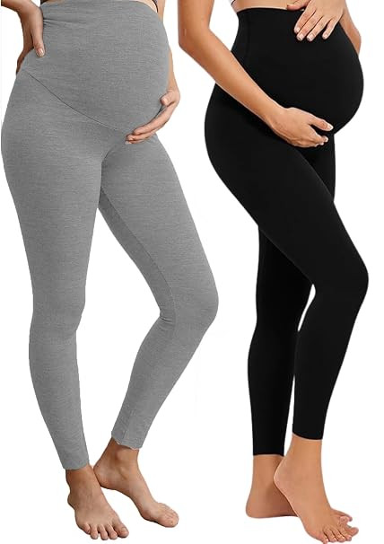 TA Women's Cotton Lycra Over Belly Maternity Leggings - Comfortable, Seam-Free, High Waist Support, Stretchable Pregnancy Pants for Pre & Post Pregnancy