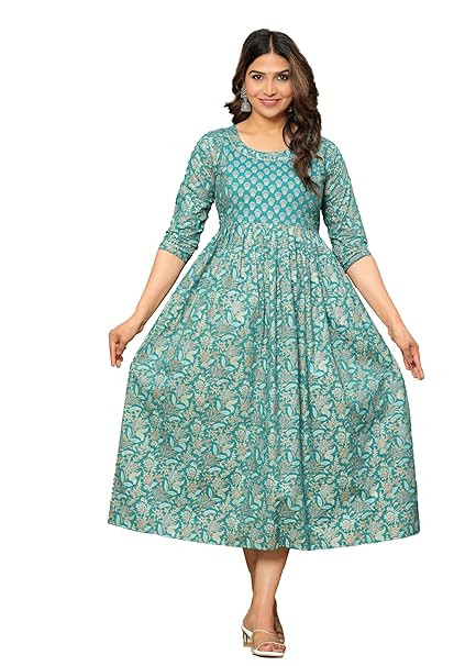 TA Women's Pure Cotton All Over Printed Kurti Gown Feeding Dress Maternity Gowns