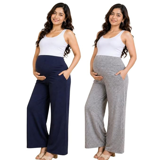 TA LENAM Soft Cotton Lycra Stretchable Maternity Palazzo with Double Pockets and Full Belly Coverage