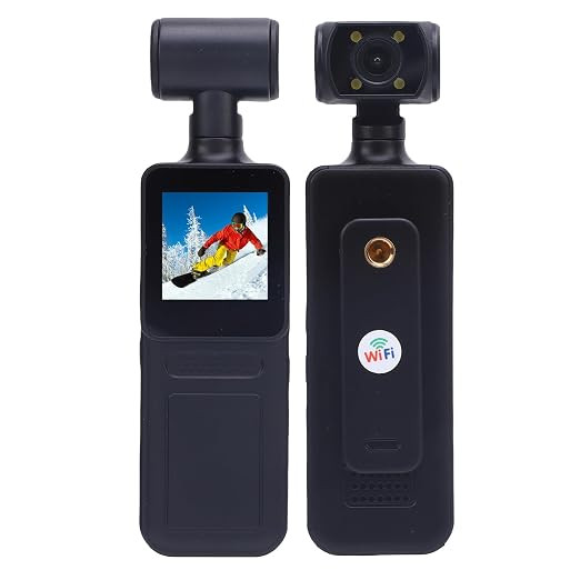 4K WiFi Action Camera with 180° Rotating Lens and LED Light, 40MP Ultra HD, 135° Wide Angle, APP Control Water Proof Handheld Camera for Outdoor Sports, 1000mAh Long Battery.