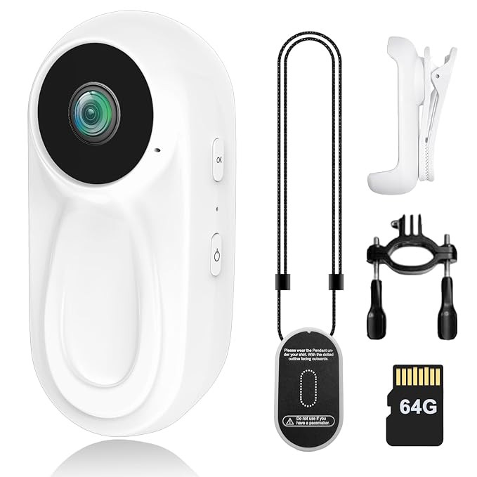 1080P Mini Body Camera with 64GB Card POV Cameras Wearable Action Body Cam with Magnetic Lanyard Thumb Hands Free Recording Sport Action Video Camera Portable Camcorder Mount for Pets Cycling Travel.