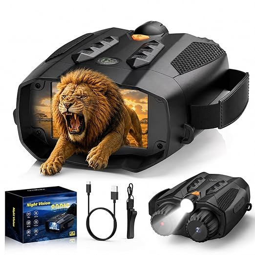 Night Vision Binoculars for Long Distance Viewing, Digital Night Vision Device with 48MP Photos, 1080P Video, 10X Zoom, 800M IR Day/Night Vision, 5000mAh Battery, Compass & Flashlight