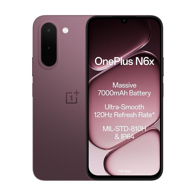 OnePlus N6x | 6GB+128GB | Burgundy Red | 7000mAh Battery | Power for Days | Smooth 120Hz Display | Largest 5300mm2 Cooling System | Military-Grade Durability.
