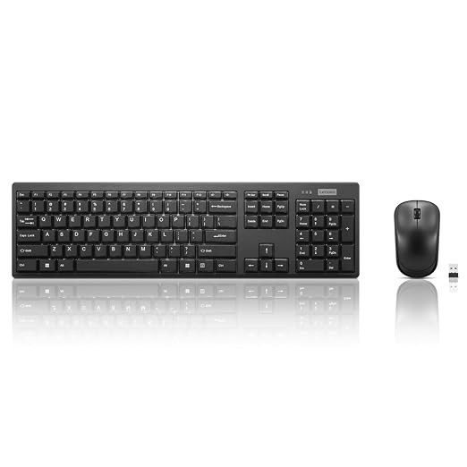 Lenovo 100 Wireless Keyboard and Mouse Combo, Black USB Cordless Set, Spill Resistant Quiet Keys, 3-Zone Keyboard, Ambidextrous Mouse, Compact Design.