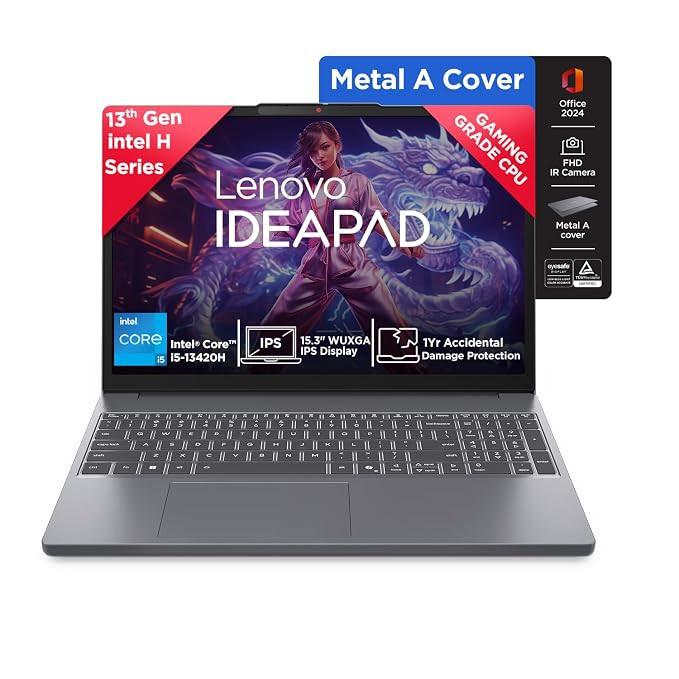 Lenovo IdeaPad Slim 3 13th Gen Intel Core i5-13420H 15.3 inch (38.8cm) WUXGA IPS Laptop (8GB RAM/512GB SSD/Windows 11/MSO 365 Basic + Office 2024/Top Metal Cover/Backlit KB/Grey/1.6Kg), 83K101MFIN.