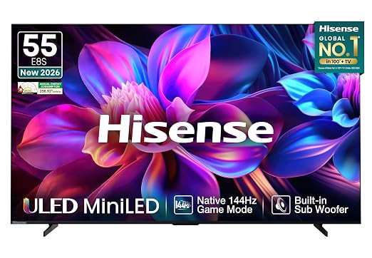 Hisense 55 Inch 55E8S Hi-QLED MiniLED Smart TV | 144Hz Game Mode | Devialet Sound and AI Picture | Dolby Vision IQ | Hands-Free Voice.