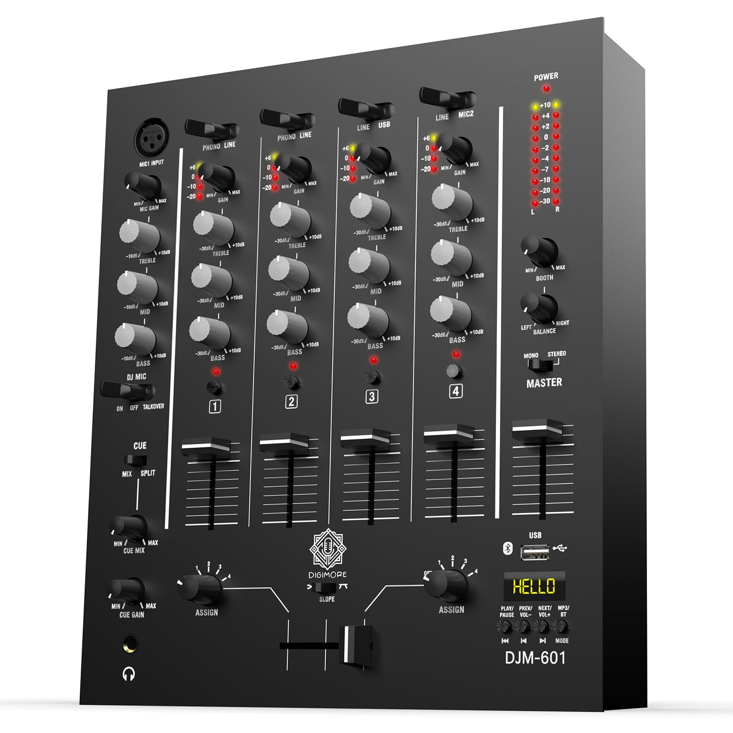 DIGIMORE PRO MIXER DJM-601 Professional 4-Channel DJ Mixer with BT 5.3 | USB Audio Interface | Digital Effects | Premium Crossfader | Mic & Line Inputs | EQ & Headphone Output | Ideal for DJ & Events