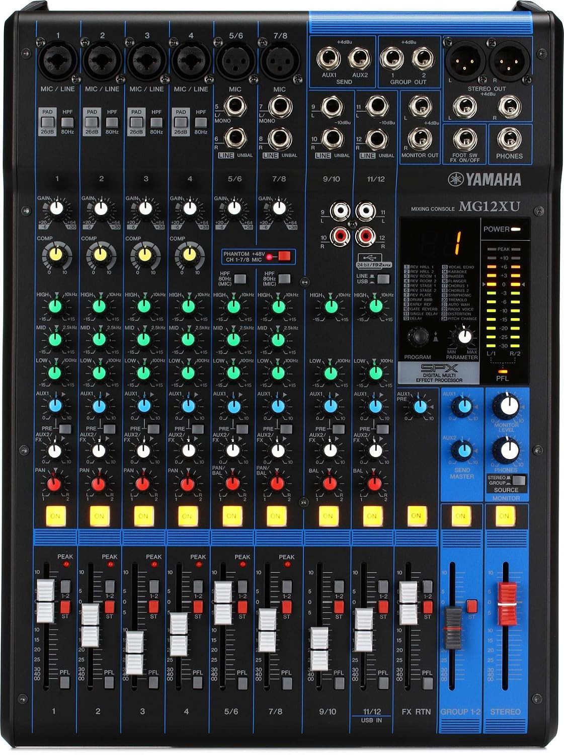 YAMAHA MG12XU 12 In PA Mixer & USB Audio Interface - New, Black