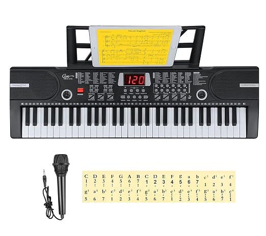 61-Key Beginner Electronic Keyboard, Portable Digital Music Keyboard with Microphone & Music Sheet Stand, Record and Playback, 100 Sounds + Rhythms, Kids Piano Keyboard.