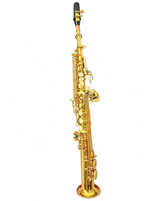 McLian Soprano Saxophone Set, Gold Lacquer Finish Straight Saxophone with Hard Case, Cleaning Kit, Strap & Accessories for Beginners