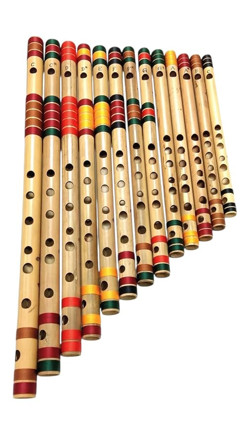 13 Middle Indian Bamboo Flutes Set (C Middle to C Small).