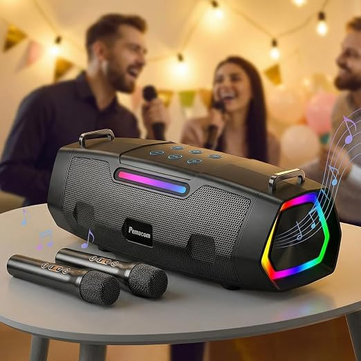 60W Clear Powerful Karaoke Machine: Portable 2 Wireless UHF Microphones