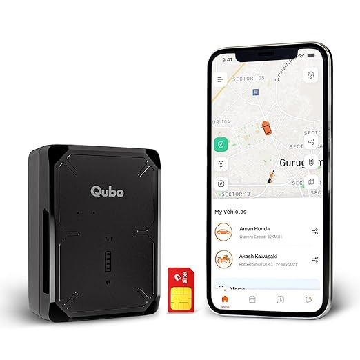 Qubo Wireless GPS Tracker from Hero Group | Free 4G SIM & 12 Months Recharge + 1 Year Cloud Subscription | Voice Monitoring | 10000 mAh Battery | Ride Start & Geo Fence Alerts | For Car, Bike, & Truck