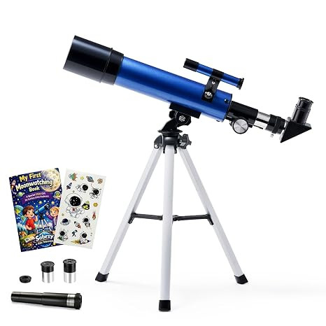 Telescope for Kids 8–12, Beginner Kids Telescope 50mm Aperture with Tripod, 2 Eyepieces & Finder Scope, 100x Magnification, STEM Educational Gift for Boys & Girls, Blue