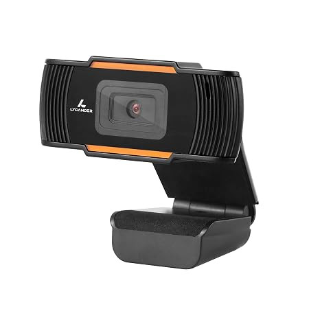 LYCANDER USB Webcam with Built-in Microphone, 720P High Definition (HD), 30 Fps, Black and Orange - for Desktop, Laptop, Windows, Mac, Linux, Online Meeting, Streaming, Video Chat