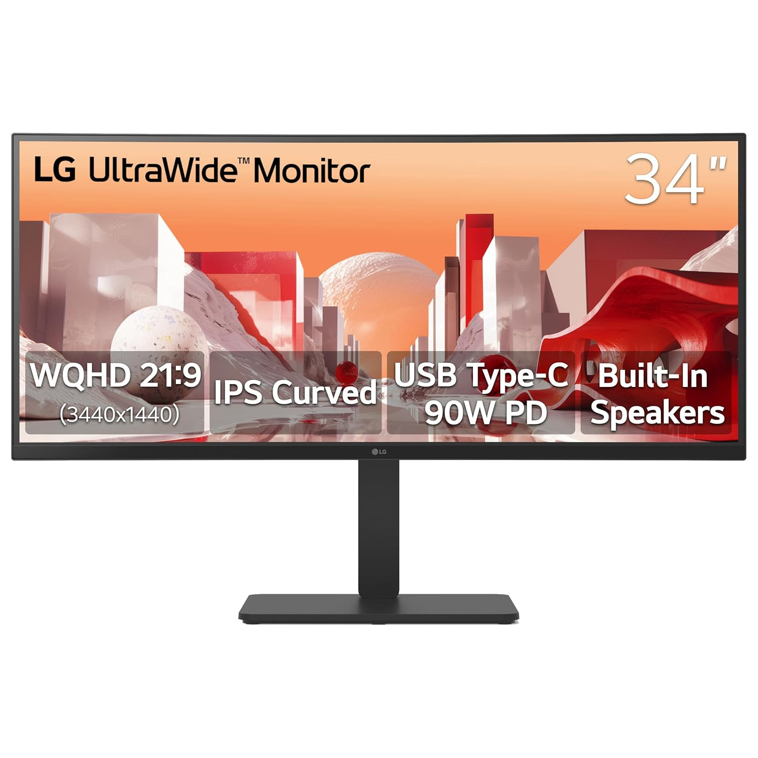 LG 34BA75QE-B UltraWide 34-Inch 3800R Curved Monitor QHD (3440 x 1440) IPS, Built-in Power, 3800R, HDR10, HDMI, DisplayPort, USB Type-C 90W PD, Built-in Speaker, Tilt/Height/Swivel Stand, Black