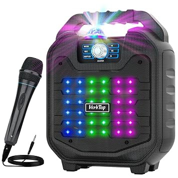 Karaoke Machine, Portable Karaoke Systems for Adults & Kids Bluetooth Karaoke Speaker Machine with Disco Lights and Wired Microphone